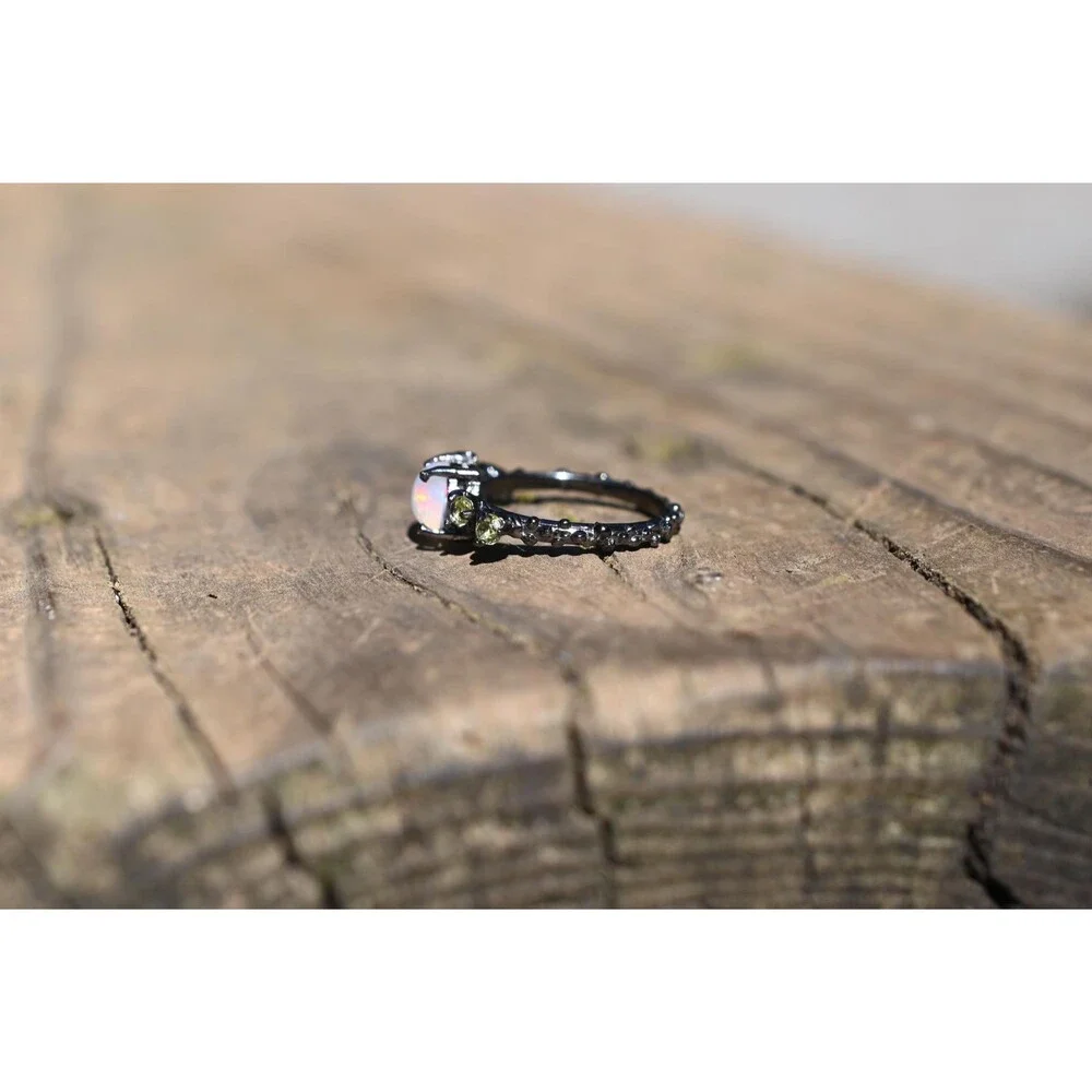 Peridot and opal engagement ring size 6.5 925 sterling silver